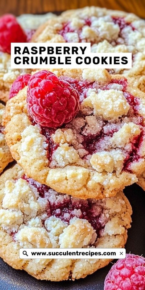 Indulge in these Irresistible Raspberry Crumble Cookies, perfect for gatherings or a cozy night in! With their crumbly texture and fruity filling, these cookies are sure to become a favorite. Raspberry Filling Cookies, Soft And Chewy Raspberry Cookies, Raspberry Crumb Cookies, Baking With Fresh Raspberries, Dessert With Raspberries Easy, Cookies With Raspberries, Fresh Raspberry Cookies, Raspberry Crumble Cookies Recipe, Raspberry Cream Cookies