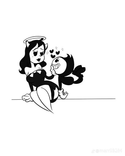 Bendy X Alice, Character Tattoos, Cartoon Character Tattoos, Pop Art Drawing, Alice Angel, Angel Drawing, Desenho Tattoo, Cartoon Tattoos, Drawing Cartoon