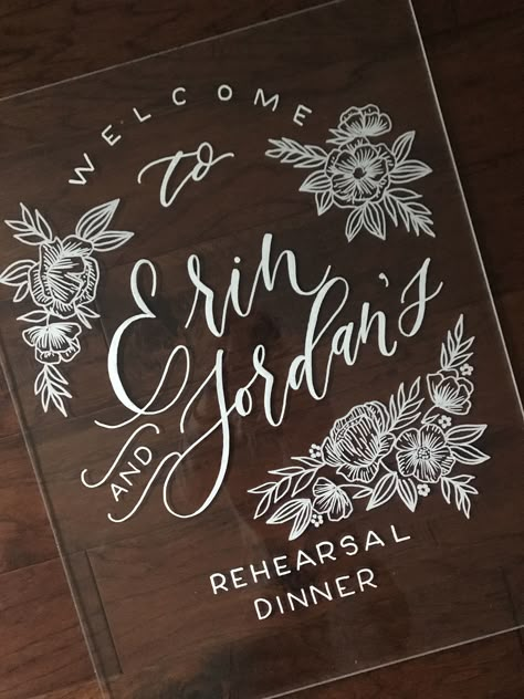 There’s just something so classy about clear acrylic and white writing! Acrylic Wedding Welcome Sign, Wedding Chalkboard Signs, Calligraphy Signs, Cricut Wedding, Acrylic Signage, Wedding Letters, Custom Wedding Signs, Acrylic Letters, Chalkboard Wedding