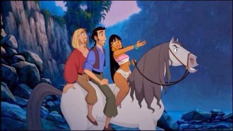 The El Dorado Quad! Miguel, Tulio, Chel, and Altivo! Chel Disney, Miguel And Tulio, The Road To El Dorado, Road To El Dorado, Disney Horses, Lost City Of Gold, Redesign Ideas, City Of Gold, The Lost City