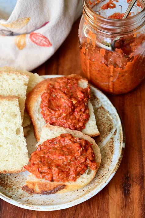 Serbian Ajvar Recipe, Ajvar Recipe Macedonian, Ajvar Recipe Croatian, Ajvar Recipe, Red Tomato Salsa, Recipe For Salsa, Balkan Recipes, Serbian Food, Balkan Food