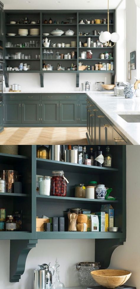 Farrow & Ball Studio Green - Interiors By Color Farrow And Ball Studio Green Kitchen, Farrow Ball Studio Green, Green Farrow And Ball, Green Kitchen Cupboards, Green Kitchen Paint, Farrow And Ball Kitchen, Kitchen Trends 2020, Green Painted Furniture, Dark Green Kitchen