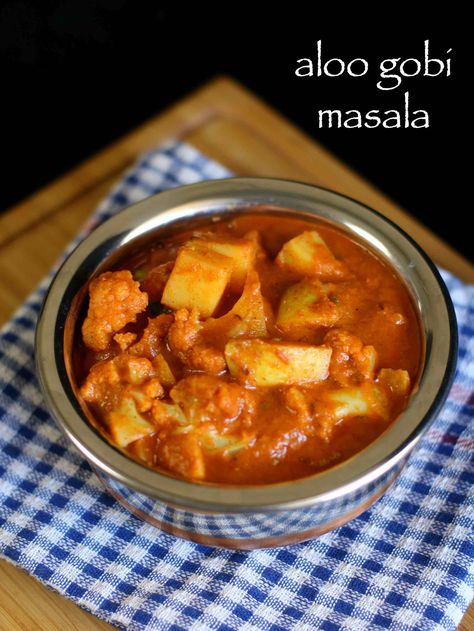 aloo gobi masala recipe | how to make aloo gobi curry - restaurant style Hebbar's Kitchen Recipes, Easy Healthy Family Dinner Ideas, Gobi Masala Recipe, Cauliflower Masala, Gobi Curry, Potluck Food Ideas, Party Potluck Food, Gobi Masala, Aloo Gobi Recipe