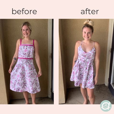 Thrift flip dress - upcycled clothing! Thrift Flip Dress, Dress Thrift Flip, Clothing Flips, Dress Thrift, Thrift Flip Clothes, Upcycled Sewing, Dress Makeover, Thrift Ideas, Hot Pink Ribbon