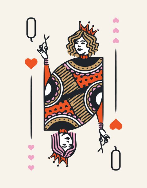 Hairstylist Illustration, Queen Of Hearts Card, Hearts Card, Playing Cards Art, The Queen Of Hearts, Playing Cards Design, 카드 디자인, Heart Illustration, Card Drawing