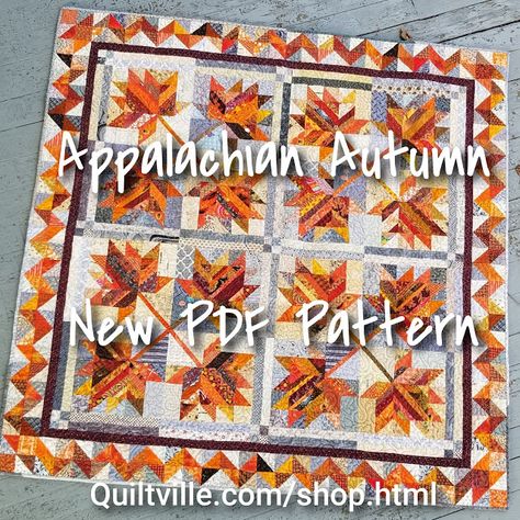 New PDF Pattern: Appalachian Autumn! Virginia Creeper Trail, Autumn Quilt, Beautiful Leaves, Bonnie Hunter, Jelly Rolls, Fall Quilts, Digital Patterns, Halloween Quilts, Fall Projects