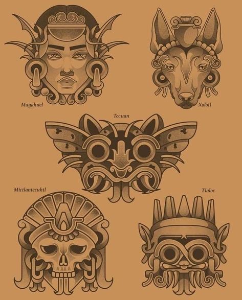 Aztec God Tlaloc Tattoo, Mayan Mask Tattoo, Aztec Mask Tattoo, Mayan And Aztec Tattoos, Mexican Indian Tattoo, Aztec Headdress Drawing, Aztec Traditional Tattoo, Toltec Tattoos, Nahuatl Tattoo