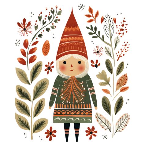 Scandinavian Art Paintings, Scandinavian Santa, Gnome Drawing Simple, Scandinavian Christmas Illustration, Scandinavian Christmas Illustration Folk Art, Scandinavian Flowers Illustration, Scandi Illustration Folk Art, Scandinavian Folk Christmas Tree Art Decal, Scandinavian Illustration