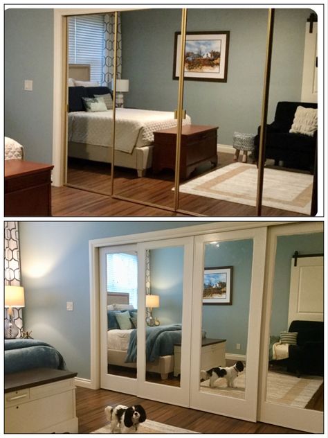 Door Update, Mirrored Wardrobe Doors, Sliding Mirror Closet Doors, Mirror Closet, Glass Closet Doors, Closet Door Makeover, Mirrored Doors, Mirrored Door, Mirror Closet Doors