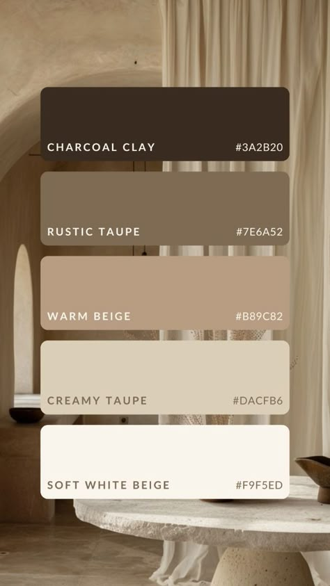 Taupe Home Decor, Nuetral Pallete, Taupe Aesthetic, Earthy Neutral Color Palette, Cozy Branding, Taupe Wedding Colors, Material Color Palette, Home Decor Ideas Cozy, Earth Colour Palette