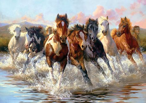 Morning Run - Bonnie Marris | pony.gallery | Flickr Seven Horses Painting, Amazing Horses, Horses Running, Beautiful Horse Pictures, Horse Artwork, Horse Wallpaper, Wildlife Paintings, Running Horses, Rare Animals