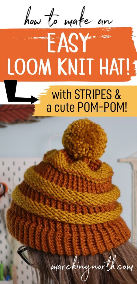 Loom A Hat, Free Loom Knitting Patterns Hat, Circle Loom Hat Patterns, Round Loom Hat Patterns Free, Round Loom Knitting Hat Patterns Free, Loom Knit Ornaments, Loom Knitting Beanie Hat, Hat Loom Patterns, Circle Loom Patterns