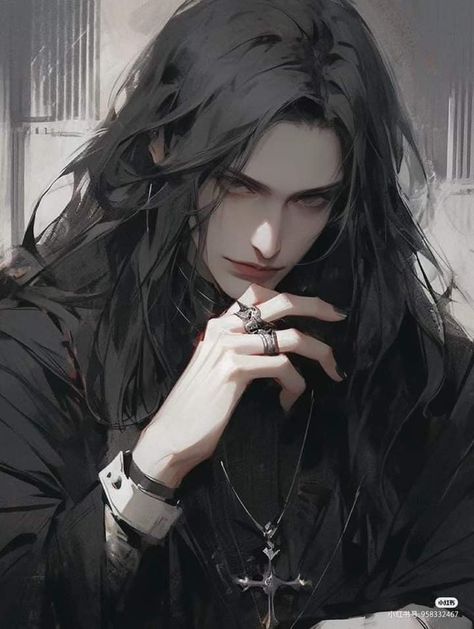 Vampire Long Hair Man, Long Black Hair Male, Lu Bu, Tesla X, Vampire Boy, 수채화 그림, Cool Anime Guys, Fantasy Male, Long Black Hair