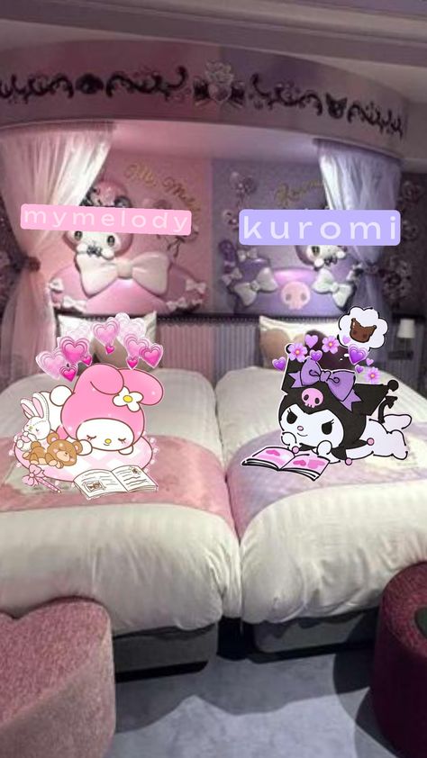 kuromi 💜 vs My melody 💖 Kuromi Bedroom, Twin Toddlers, Twin Bedroom, My Melody, Hello Kitty, I Am Awesome, Kitty, Bedroom, Bed