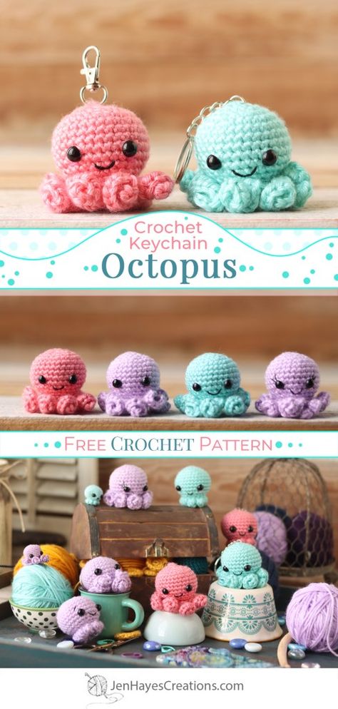 Crochet Jellyfish Keychain, Jellyfish Keychain, Octopus Keychain, Crochet Jellyfish, Octopus Crochet Pattern, Crocheted Jellyfish, Crochet Octopus, Crochet Keychain Pattern, Crochet Keychain