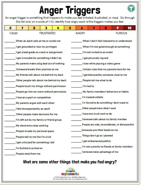 Anger Triggers Worksheet, Triggers Worksheet, Teen Therapy Activities, Anger Triggers, Therapeutic Worksheets, Anger Worksheets, Adolescent Therapy, Anger Management Activities, Group Therapy Activities