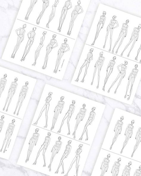 CROQUIS KIT: a collection of fashion figure templates for design and illustration, 9 heads female — amiko simonetti Amiko Simonetti, Female Croquis, Head Proportions, Basic Poses, Drawings To Trace, Template Drawing, Fashion Illustration Template, Walking Poses, Shoe Template