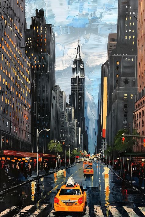 Experience the freedom of expression with our easy canvas ideas. Let your imagination soar and paint without limits! #CanvasArt #ArtisticFreedom City Perspective Painting, Painting Of New York, Perspective Painting Ideas, Acrylic City Painting, City Painting Acrylic Easy, City Painting Easy, Acrylic On Canvas Ideas, Painting Ideas City, Imaginative Painting