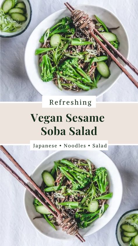 Drawing inspiration from the Japanese tradition of cold noodle dishes, this vegan sesame soba noodle salad is cool, crisp, refreshing and filling – everything you could want on a hot summery day!
#japaneseinspired #japanesecuisine #needles #traditional #vegan #refreshing #summerday #salad Soba Noodles Cold, Healthy Soba Noodles, Noodle Breakfast, Soba Salad, Lamb Pasta, Soba Noodle Salad, Soba Noodles Salad, Soba Noodle, Brunch Desserts