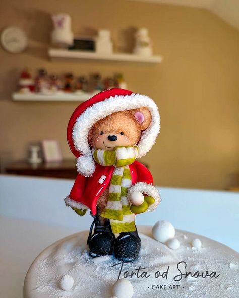 Teddy Bear Cake Topper, Teddy Bear Cake, Christmas Themed Cake, Clay Bear, Christmas Advent Calendar Diy, Bear Cake Topper, Christmas Cake Designs, Teddy Bear Cakes, Open Season