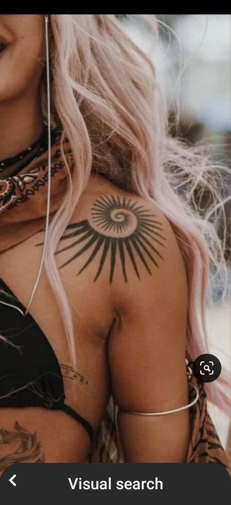 Hippie Girl Tattoos, Boho Style Tattoos, Star Tattoo On Shoulder, Lace Sleeve Tattoos, Nature Tattoo Ideas, Flower Of Life Tattoo, Henne Tattoo, Bohemian Tattoo, Cool Nature