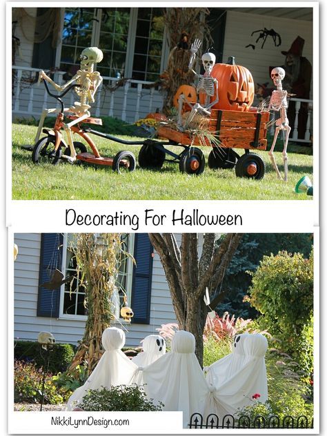 Looking for some cute ideas for outdoor decorating for Halloween? LOVE this yard in my neighborhood! It might spark ideas for your own fall yard displays. Porche Halloween, Halloween Yard Displays, Cheap Diy Halloween Decorations, Dekorasi Halloween, Halloween Outside, Hallowen Ideas, Diy Halloween Decor, Halloween Prop, Halloween Tattoo