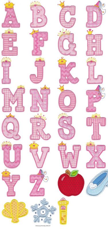 Princess Alphabet Applique Set - 4 Sizes! - Products - SWAK Embroidery Princess Alphabet, Princess Font, Home Embroidery Machine, Disney Alphabet, Sweet Home Design, Decorative Fonts, Applique Letters, Alphabet And Numbers, Fonts Alphabet