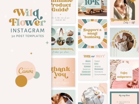 Groovy Instagram Feed, Retro Instagram Feed, Boho Instagram Feed, Retro Instagram, Tangerine Tree, Boho Quotes, Etsy Shop Branding, Feed Ig, Shopify Dropshipping