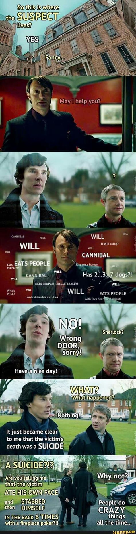 This is my new favourite thing. HanniLock perfection. Hannibal Lecter Series, Hannibal Funny, Hannibal Tv Series, Ignorance Is Bliss, Benedict And Martin, Hannibal Series, Dr Watson, Sherlock Fandom, Nbc Hannibal