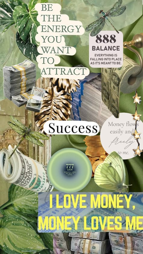 Money Visual Board, Green Vision Board Wallpaper, Dream Life Aesthetic Wallpaper, Lucky Wallpaper For Money And Success, Wallpaper Dream Life, Money Attraction Wallpapers, Wealth Wallpaper, Money Manifestation Wallpaper, Green Vision Board