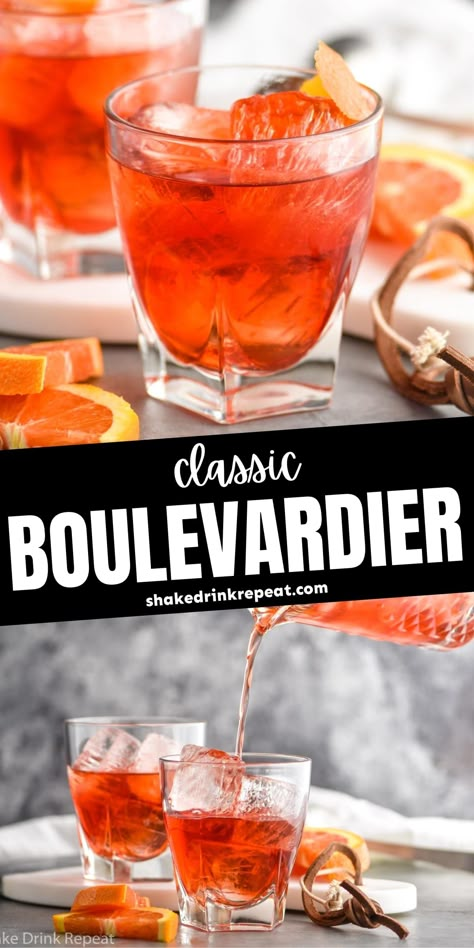 A variation of the classic Negroni, the Boulevardier cocktail swaps bourbon for gin and has no trouble holding its own. While the swap of spirits is simple, the flavor is anything but! Combining a good dose of bourbon with vermouth and Campari, the exclusive bond of sweet and bitter will take you right to Paris in the 1920s. This recipe is perfect for autumn or winter evenings and will warm you right up Boulevardier Cocktail Recipe, Vermouth Drinks, Classic Negroni, Boulevardier Cocktail, Campari Cocktails, Tea Cocktail Recipes, Vermouth Cocktail, Boulevardier, Sweet Vermouth