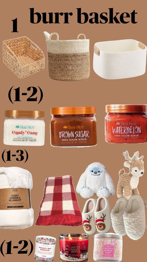 burr basket #winter #brown Christmas Gift Baskets For Sister, Mom Gift Basket Christmas, Burr Basket Under 50 Dollars, Burr Basket Ideas For Mom, Berr Basket Ideas, Mens Burr Basket, Brrrr Basket Ideas, Friend Christmas Gift Ideas Diy, Small Burr Basket