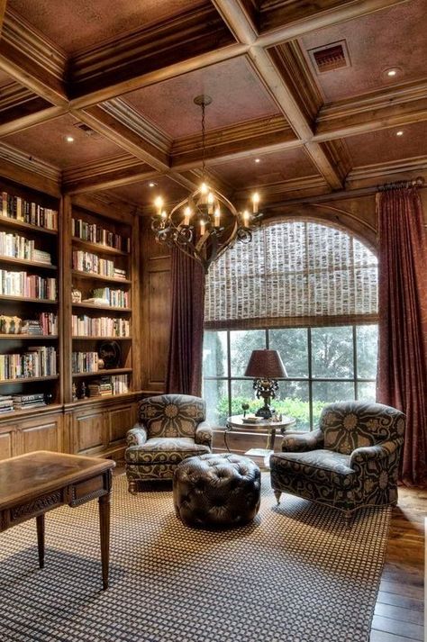 dozenbestbooks on Twitter: "Nice light for reading… " Home Office Library, Beautiful Library, Organic Textures, Home Library Design, Home Libraries, Library Design, Coffered Ceiling, The Ceiling, Trendy Home