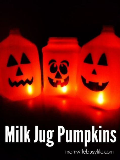 Milk Jug Ghosts, Unique Halloween Crafts, Halloween Milk Jugs, Milk Jug Crafts, Pumpkin Tea Lights, Kids Milk, Halloween Potion Bottles, Flameless Tea Lights, Fun Pumpkins