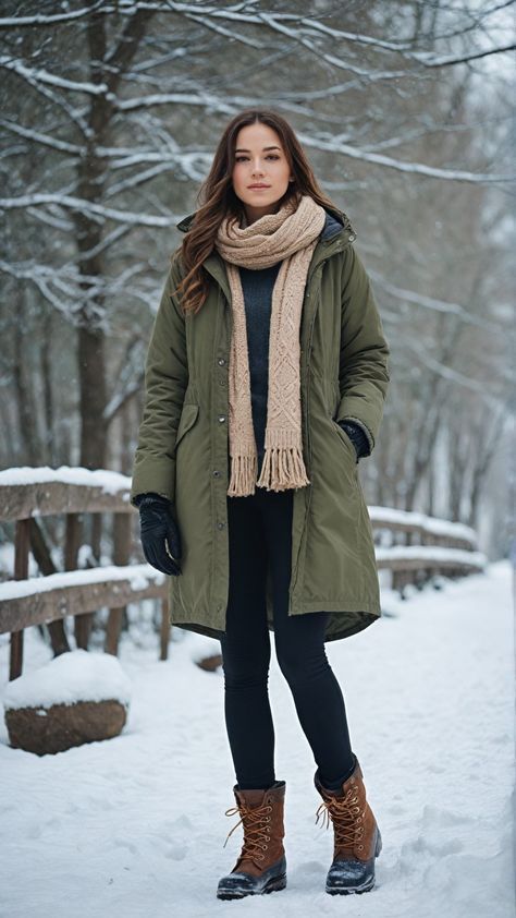 Parka Winter Outfit, Green Parka Outfit, Parka Outfit, Cold Weather Outfits Winter, Winter Jacket Outfits, Simple Family Meals, Long Winter Jacket, Military Parka, Green Parka