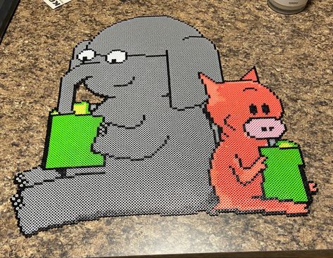 Perler beads Elephant and Piggy. Elephant And Piggy, Perler Beads, Elephant, Kids Rugs, Beads, Design