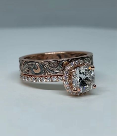 Southern Promise Rings, Engagement Rings Western Simple, Western Tooled Engagement Rings, Easy Snacks For Work Party, Antler Engagement Rings, Tooled Engagement Rings, Country Rings Engagement, Cowboy Wedding Rings, Rustic Wedding Rings For Women