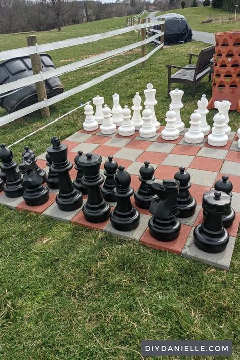 Outdoor Chess, Giant Outdoor Games, Giant Yard Games, Giant Checkers, Large Chess Set, Giant Chess, Diy Yard Games, Games Outdoor, Garden Games