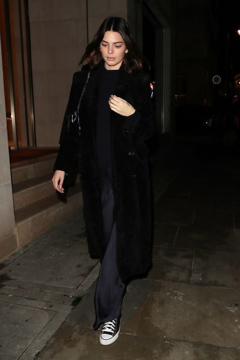 Kendall Jenner Gives The Off-Duty Model Favourite An After-Dark Spin | British Vogue Chuck Taylor 70 Outfit Woman, Chuck Taylor 70 Outfit, Cotton Suits Indian Casual, Chuck 70 Outfit, 70s Outfits Women, Chuck Taylors Outfit, Converse Fashion, 70 Outfits, Jenner Photos