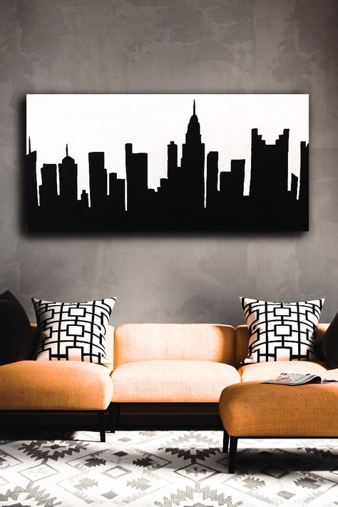 Red Carpet Graduation, Painting In Black And White, Columbus Ohio Skyline, Silhouette City, Skyline Artwork, Painting Black And White, Skyline Painting, Black And White City, Entry Decor