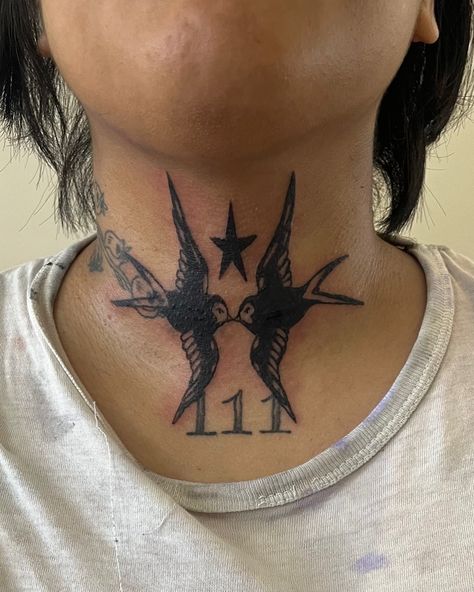 Tattooed my first neck yesterday. On the throat even. Symmetrical design with a little scar cover up and double blastover action. No pressure. Em sat great. . . . #sandiegotattooartist #sandiegotattoo #sandiegotattoos #sandiegotattooshop #sandiegotattooartists San Diego Tattoo, Scar Cover Up, Symmetrical Design, I Tattoo, Cover Up, Tattoos, Instagram, Design