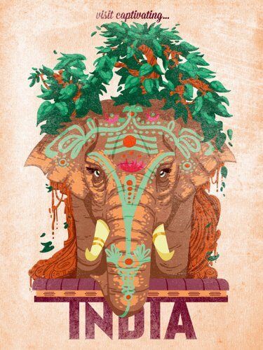 India Poster, Postal Vintage, Vintage India, Art Et Illustration, An Elephant, Art And Illustration, Advertising Poster, Poster Vintage, Travel And Tourism