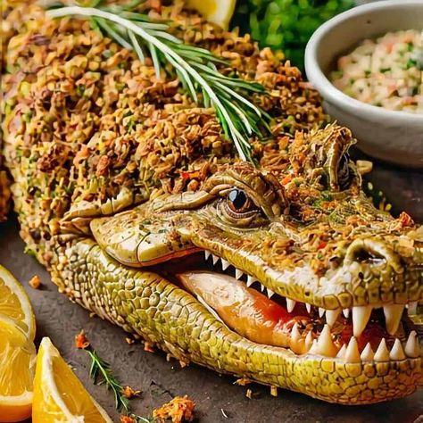 When I tried Cajun Stuffed Alligator, the presentation was truly unforgettable. The alligator, roasted to a rich, golden-brown, had a perfectly crisped skin that crackled when cut. What caught my eye was the vibrant stuffing, Croatia Recipes, Stuffed Alligator, Traditional Croatian Food, Aruba Food, Sweet And Sour Soup, Creole Sauce, Ukrainian Food, Croatian Food, Chicken Kiev