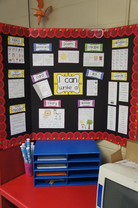 I never thought of making a bulletin on a poster display.  That is easy moveable and stored easily! Classroom Preparation, Writing Corner, Writing Images, The Last Day Of School, Classroom Tour, Writing Station, 2nd Grade Writing, Preschool Centers, 1st Grade Writing