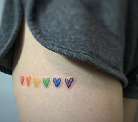 Rainbow Heart Tattoo, Small Colorful Tattoos, Hearts Tattoo, Pride Tattoo, Rainbow Tattoos, Handpoke Tattoo, Dainty Tattoos, Little Tattoos, Simplistic Tattoos