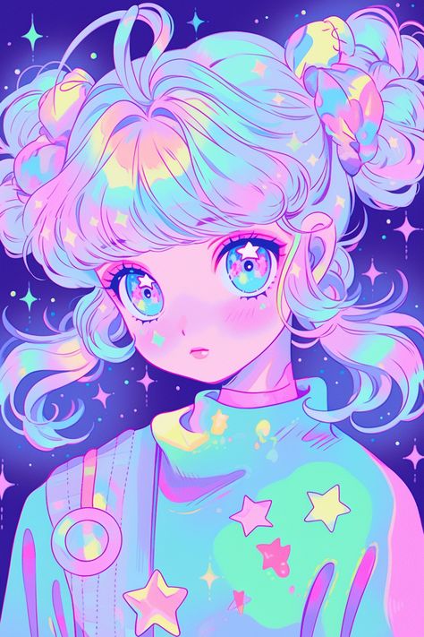 Star Aesthetic Character Design, Kawaii Pallete Color, Hyperpop Art Style, Pastel Anime Art, Pastel Cyberpunk, Pastel Colors Drawing, Pastel Reference, Kawaii Painting, Batman Pop Art