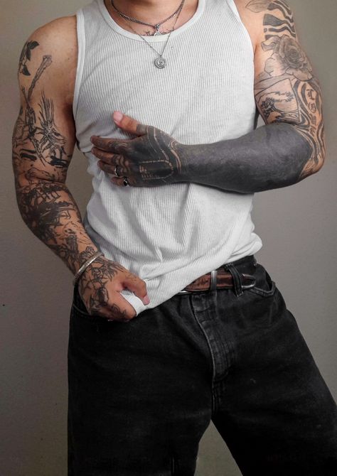 Tattoos, blackout tattoo Negative Space Blackout Tattoo, Cowboy Fit, Grunge Tattoo, Tattoo Board, Blackout Tattoo, Sweet Tattoos, Boys Fits, Tattoo Inspo, Negative Space