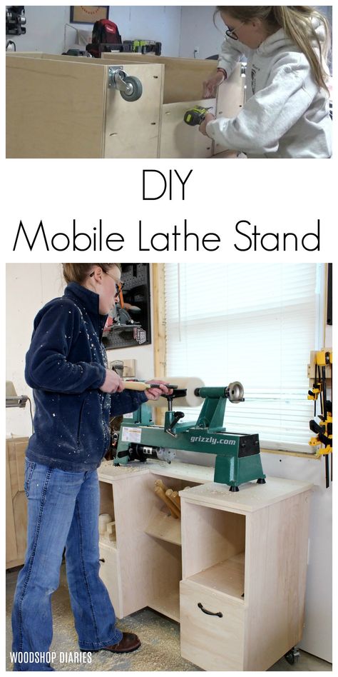 Lathe Stand Plans, Wood Lathe Stand Plans, Wood Lathe Stand, Ww Plans, Woodworking Projects Easy, Lathe Stand, Woodshop Diaries, Diy Lathe, Garage Workshop Organization