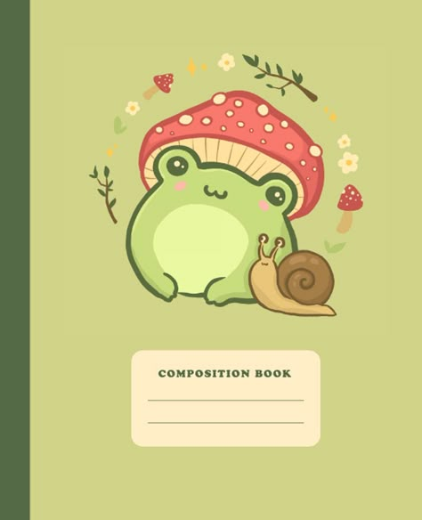 PRICES MAY VARY. Kawaii Aesthetic Frog & Mushroom College Ruled Lined Composition Notebook   Perfect for jotting down your thoughts, journaling in the nature or using it as a composition notebook. Original cover illustration of a frog wearing a mushroom hat and a friendly snail. Unique gift idea for kawaii style and cottagecore aesthetic fans. Perfect for teen girls and boys, young adults or any frog lover out there. 110 college ruled pages - white paper  - soft matt cover - 7.5x9.25 dimensions Cute Frog With Mushroom Hat, Frog With Mushroom Hat, Frog With Mushroom, Goodnotes Covers, Book Cover Art Diy, Kawaii Cottagecore, College Ruled Notebook, Frog Theme, Journal For Kids