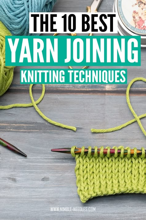 A step by step tutorial on how to join yarn in knitting. 10 easy techniques suitable for beginners to join in a new ball of yarn. Changing Colors In Knitting, Knitted Blanket Patterns, Advanced Knitting Techniques, Join Yarn, Knitted Headband Free Pattern, Joining Yarn, Knitting Hacks, Knitting Help, Knitting Stitches Tutorial